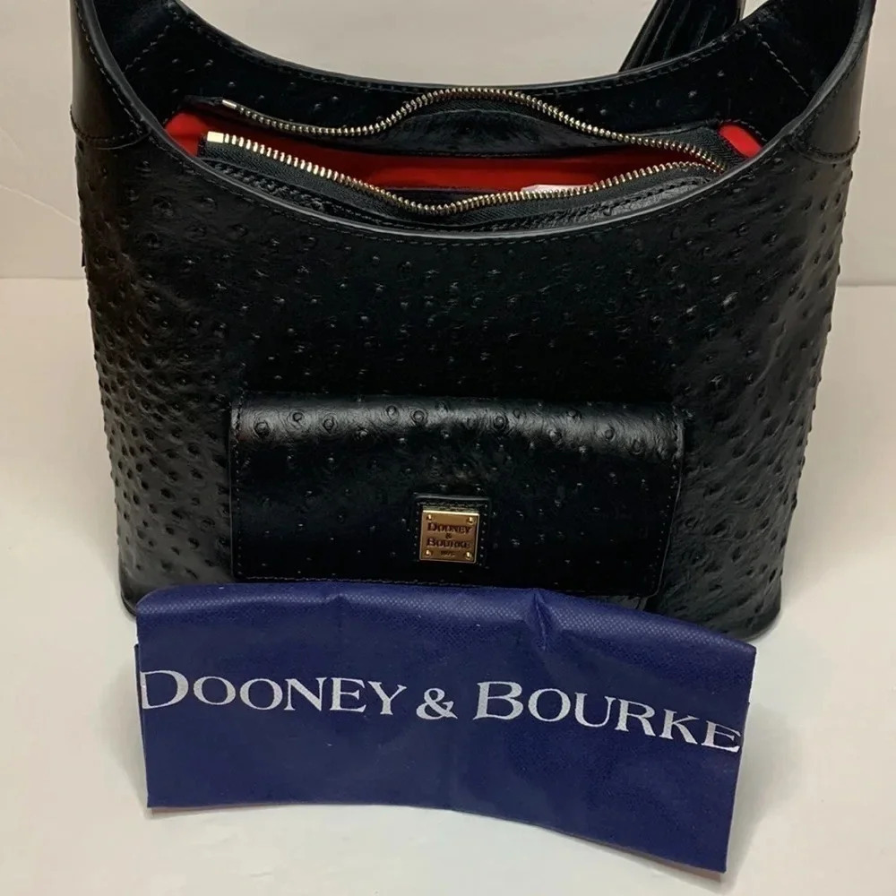 Dooney Bourke Shoulder Bag Hobo Ostrich Leather Black NWT - Picture 10 of 12